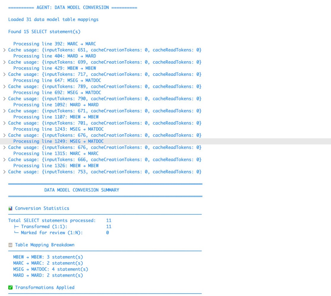 Agents process and apply data model mappings across the entire codebase, object by object, in parallel.